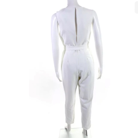 Do+Be Sleeveless V Neck Lace Trim skinny leg Jumpsuit White w cinching belt - Picture 3 of 6